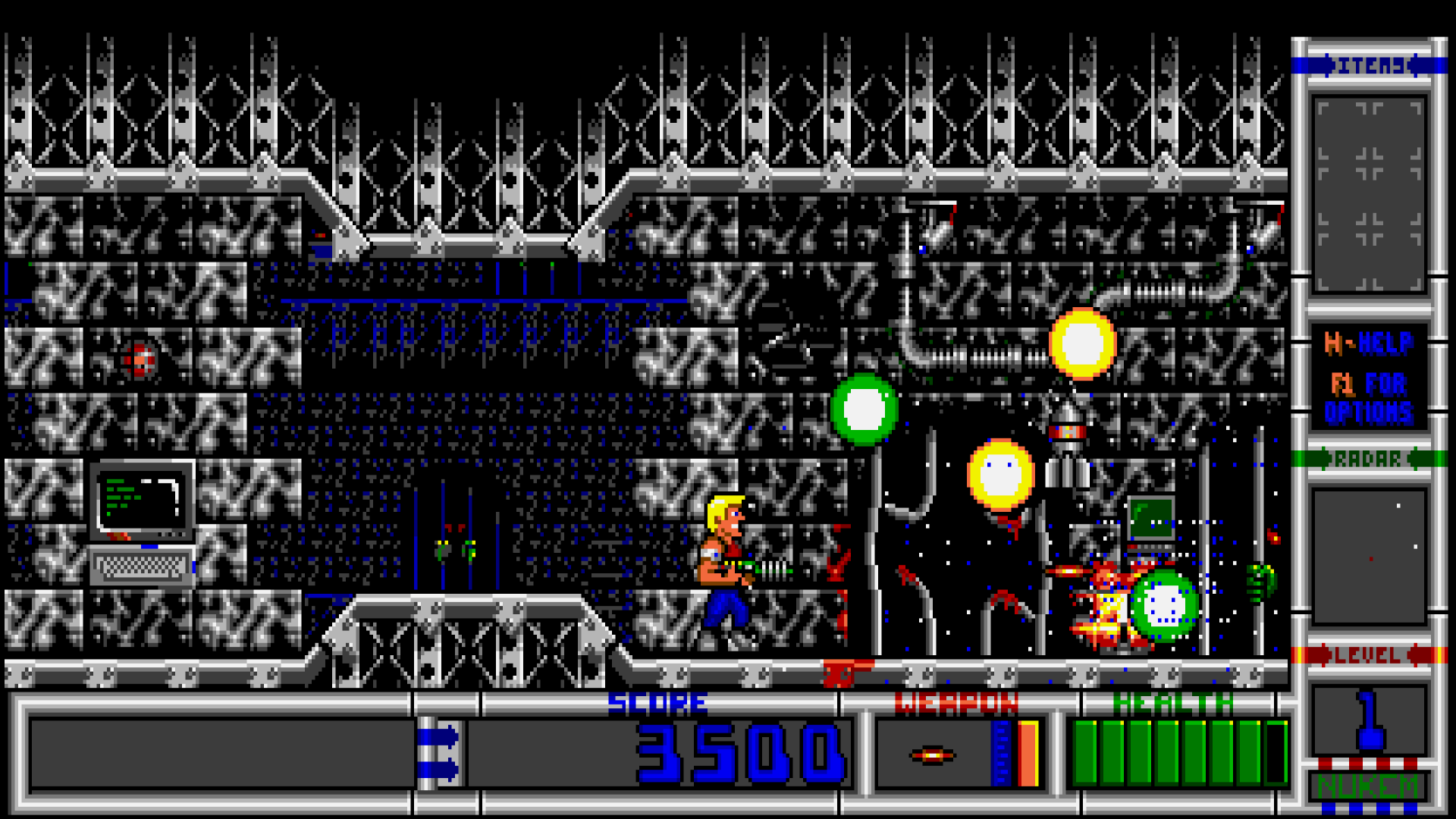 Screenshot of RigelEngine, playing the first level of the game
